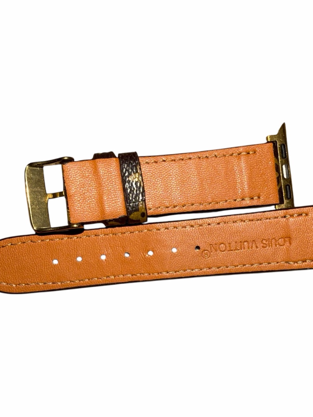 Louis Vuitton Orange Leather Apple Watch Strap with Gold Hardware